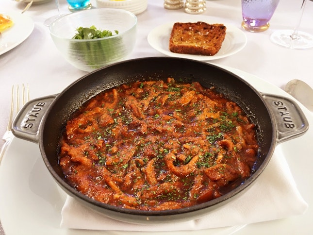 Chef @claudebosi's mum's tripe & cuttlefish gratin (@bibendumSW3)