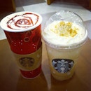 Star bucks 🌟🐞 1 for 1- My friend's white chocolate cranberry & my Harry Potter Butter Beer 😜😋✌️